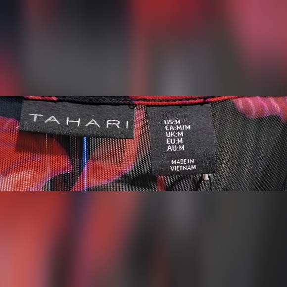 Tahari Floral Mesh Faux-Wrap Long Sleeve Bodysuit - Picture 3 of 4